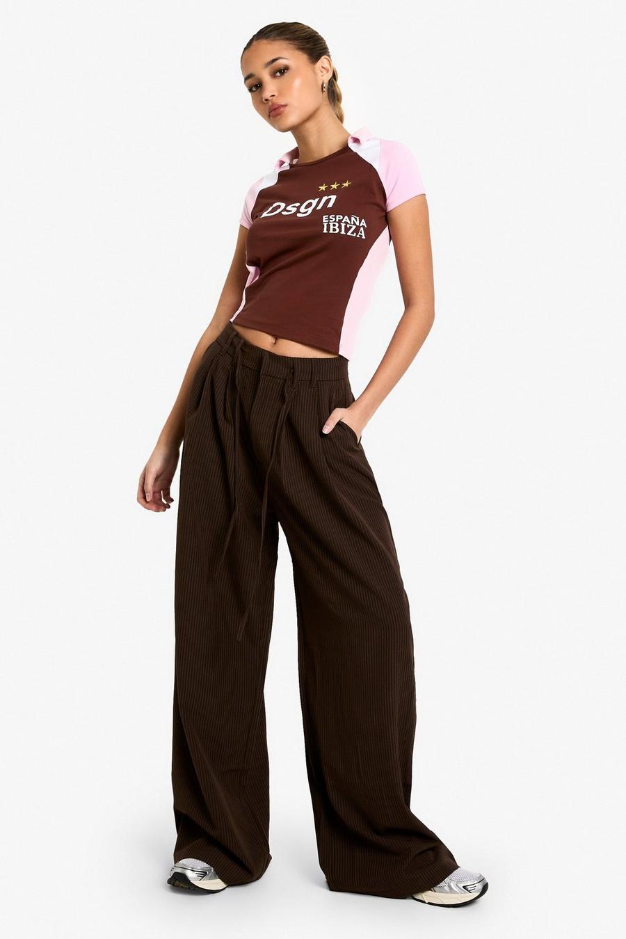 Pinstripe Wide Leg Drawstring Pants | boohoo USA Pinstripe Wide Leg Drawstring Pants | boohoo USA